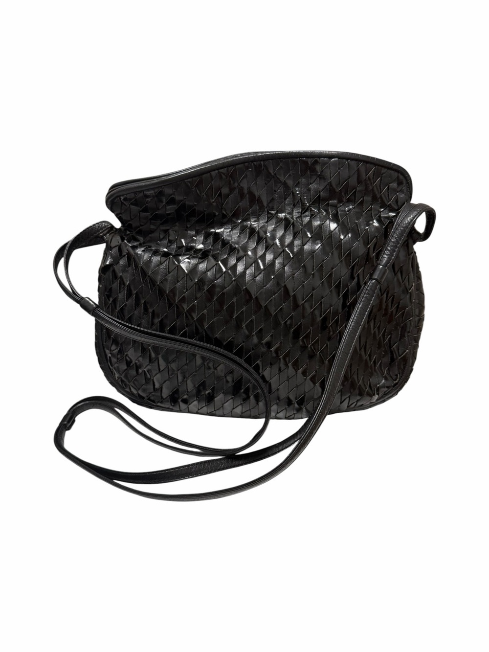 Meyers Woven Black Leather Shoulder Handbag